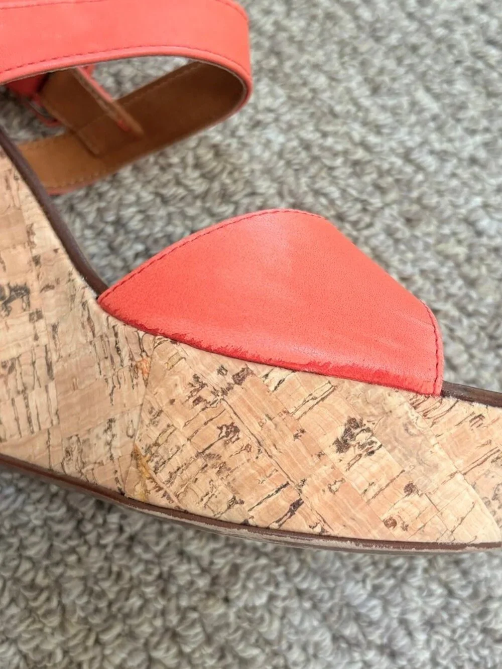 J. Crew Maryann Leather Cork Wedge Platform Sandals in Coral, 7M